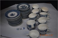 Blue & White Cups, Saucers, & Plates