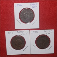 (3) Large Cents 1836, 1837 & 1838
