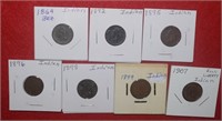 (7) Indian Head Pennies 1864 to 1899