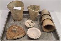 7 Stoneware English Crucibles & 1 Lid