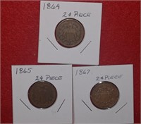 (3) Two Cent Pieces 1864, 1865 & 1867