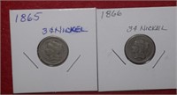 1865 & 1866 Three Cent Nickels