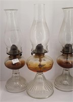3 Antique Glass Kerosene Oil Lamps