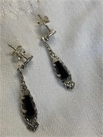 Sterling Silver Earrings w/ Faceted Black Onyx and