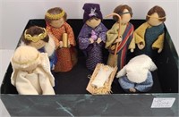Vintage Handmade Nativity Handwoven & Wood