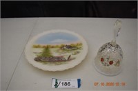 Hand Painted Fenton Plate & Handpainted Bell