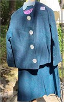 Vintage Ladies Wool Lined Blue Green Suit