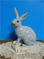Herend Bunny Rabbit, Blue Fishnet, 11.75" T