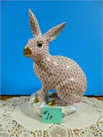 Herend Bunny Rabbit on Base, Pink Fishnet, 11.75"T