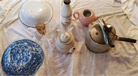 Vintage Lot Enamel Washbowls Stoneware