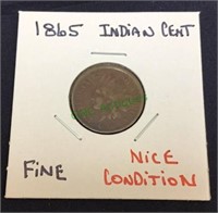 1865 Indian cent, fine, nice condition.(1178)