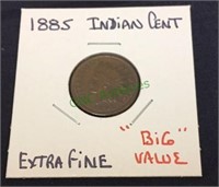 1885 Indian cent, extra fine, big value.(1178)