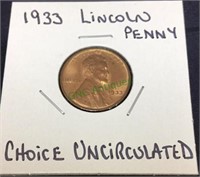 1933 Lincoln penny, choice, uncirculated.(1178)