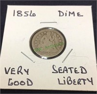 1856 seated liberty dime, very good.(1178)