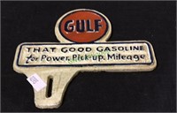 Metal wall hanger, Gulf, that good gasoline for