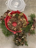 Pine Cone Glitter Wreath, Greenery & Storage Box