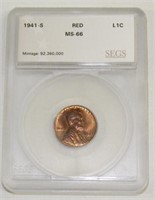 1941-S Lincoln Wheat Cent, MS-66 Red, by SEGS