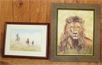 (2) pieces of art - unsigned Watercolor of Cowboy