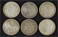 Six Morgan Silver Dollars 1879 - 1901