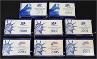 8 Boxed United States Mint Proof Sets 2000-2005