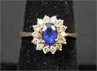 Diamond and 1ct Sapphire 18kt Gold Ladies Ring