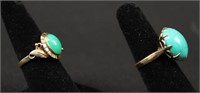 2 Ladies Rings 18kt w/ Turquoise & 14kt Jade Ring