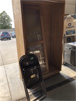 Wood cabinet & 4 folding chairs
