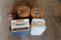 Pile Kerosene & Gas Cans, Cooler, etc