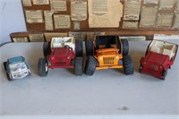 4 Vintage Tonka Trucks - Jeeps & Semi
