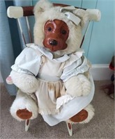 SMALL WOODEN FACE BEAR WITH CHAIR RIKES BEAR
