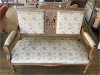 Antique Victorian Carved Walnut Settee