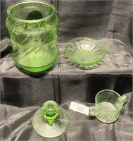 4 pcs. Misc. Vaseline Green Glass
