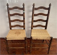 2 pcs. Ladder-back Cane-bottom Chairs