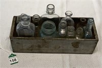 12 Antique Glass Bottles w/ Antique Crate