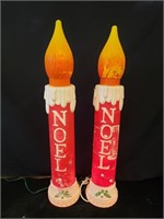 2 Lighted Blow Mold Noel Candles - 40" Tall
