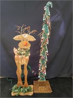 Wood Deer and Tree with Lights