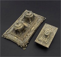 VICTORIAN INKWELL AND BLOTTER SET
