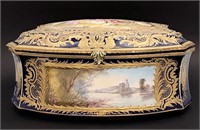 ANTIQUE HANDPAINTED FRENCH PORCELAIN TABLE CASKET