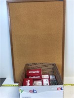 24”x36” Corkboard and box of kwikset doorhandles