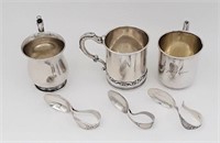 LOT OF THREE STERLING CUPS AND BABY SPOONS