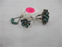(2) Rings & (1) Pendant, sterling w/ turquoise