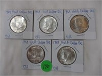 (5) Silver Kennedy half dollars