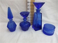 Cobalt blue perfume bottles & ring box