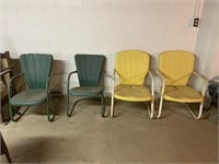 Vintage Metal Lawn Chairs, 2 green, 2 yellow
