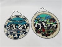 Lot of 2 COW Stained Glass Hanging Sun Catchers