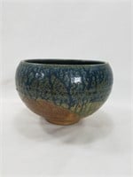 Vtg Blue Drip Glaze Studio Pottery Bowl - Signed