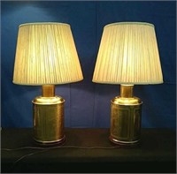 Pair Brass Lamps with Shades