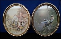 2 Prints in Oval Gold Frames