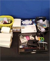 Box lot of Office Supplies and Light Bulbs