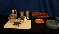 Box lot, Clock, Canisters, Cutting Board Kitchen